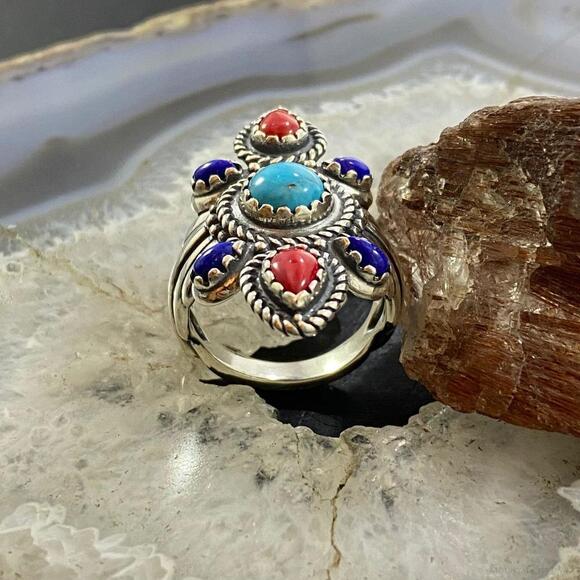 Carolyn Pollack Sterling Silver Multi-gemstone Decorated Ring For Women Size 10 - Picture 5 of 10